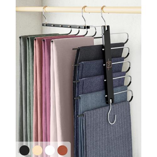 MORALVE Pants Hangers Space Saving - 2 Pack European Beechwood Scarf and Jean Hangers - Closet Organizer and Space Saver Pant Rack, Leggings Hanger, and Scarf Holder with 360° Swivel Hook