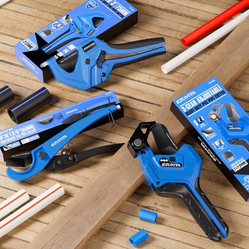 3-Gear Adjustable Heavy Duty PVC Pipe Cutter, Cuts Up to 2-1/2, Aluminum Alloy Ratcheting Tubing Cutter Tool for PEX, PVC, CPVC, PE, PP, Rubber Hose, Fit for Home Repairs and Plumbing work