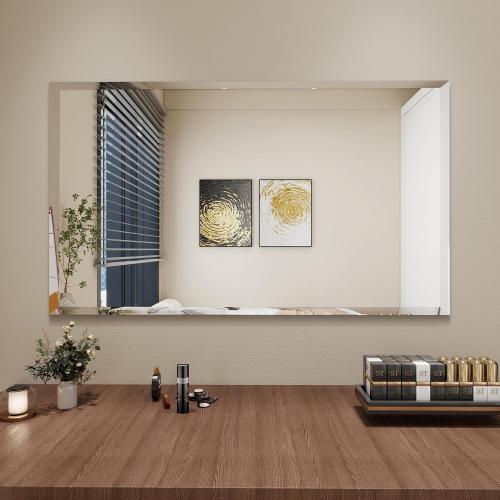 Rectangular Beveled Bathroom Mirrors, 28X48 inch Square Frameless Mirror, Rectangular Frameless Mirrors，Beveled Bathroom Mirror。