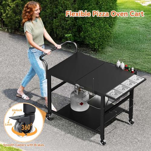 Leteuke Pizza Oven Table, Grill Cart Table for Blackstone Griddle, Outdoor Pizza Oven Stand Fits Ninja, Cuisinart, Gozney, Solo Stove, BBQ Prep Tables Station with Seasoning Tray, 47.2x27.5x35.8