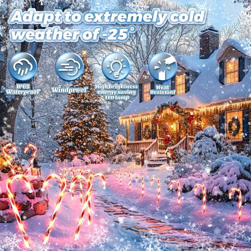 Anordsem Solar Christmas Decorations Outdoor: 24 Pack Candy Cane Pathway Stake Lights - 15 Waterproof LED 8 Lighting Models Yard Garden DIY Decor - 2026 Xmas Gifts for Homeowners