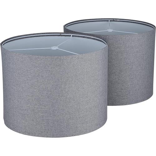 Drum Lampshades Set of 2, Natural Linen Lampshade 13 x 13 x 10 High, Easy Assembly Replacement Fabric Lampshades for Table Lamps Floor Lamps, Gary Color, Spider Fitter