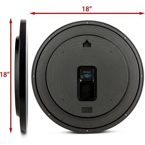 Bernhard Products Black Wall Clock Silent Non Ticking - XL 18 Inch Quality Quartz Battery Operated Round Easy to Read Home/Office/Classroom/School Clock