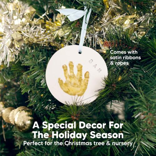 Baby Hand and Footprint Kit Girls, Boys - Personalized Baby’s First Christmas Ornament Kit, Newborn Christmas Gifts for New Mom, Cute Shower Gifts, Easy to Use Handprint Ornaments(Gold Paint, Cherish)
