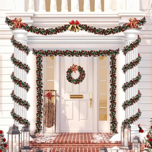 50 Feet Red & Green Metallic Twist Shiny Christmas Tinsel Garland for Tree & Home Decor