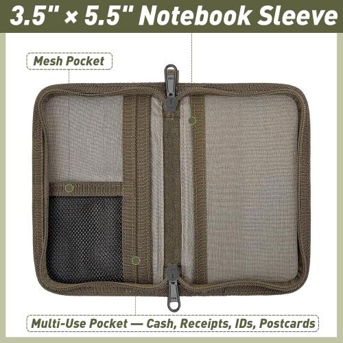 Journal Cover for Field Notes & Moleskine Cahier with YKK Zipper, 3.5x5.5 Waxed Canvas Notebook Cover with Pen Holder, Water Resistant Travel Planner Cover for Daily Use