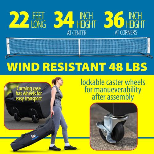 Deluxe Heavy Duty Pickleball Net with Wheels – Regulation Size Portable Net System with Lockable Wheels & Wheeled Carry Case | Tournament-Ready, Fast Setup | Backyard, Driveway, Gym & Court Use