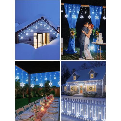 Snowflake Icicle Lights,8.2ft 144LED Curtain Fairy Light with 12 Drops,Connectable 8 Mode Timer Snowflake Christmas Lights Plug in for Bedroom,Window,Wedding,Indoor Outdoor Xmas Decor,White