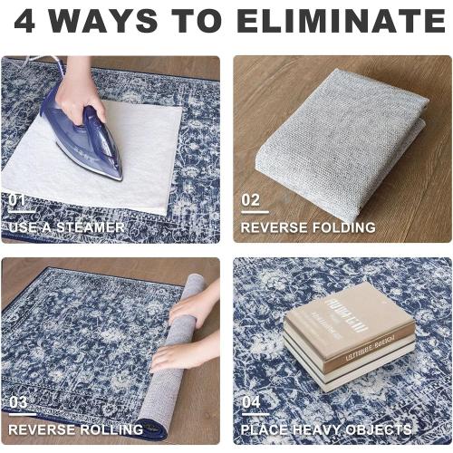 KILOCOCO Area Rug 8x10 Living Room Rug Washable Printed Vintage Floral Non Slip Soft Rubber Backed Indoor Bedroom Rugs for Laundry Room Kitchen Playroom Moroccan Area Rugs, Blue