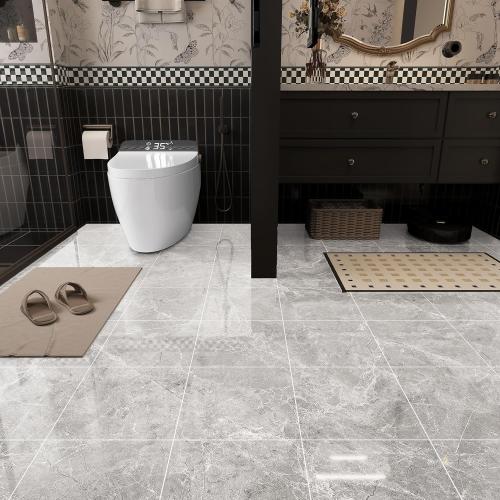 20-Pack Peel and Stick Floor Tiles Vinyl Floor 12 x 12 inch Self Adhesive Waterproof Flooring Planks DIY for Bathroom, Kitchen, Living Room, RV, Cover 20 Sq. Ft, Polish Light Grey Marble
