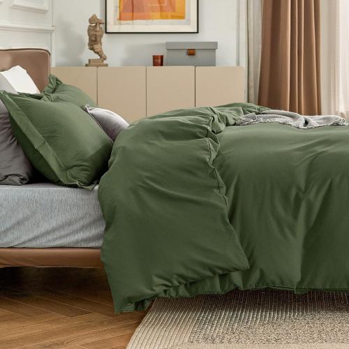 Bedsure Duvet Cover Queen Size - Soft Double Brushed Bedding Set for Kids & Adults, Zipper Closure, 3 Pieces, Includes 1 Duvet Cover (90x90) & 2 Pillow Shams, NO Comforter, Olive Green