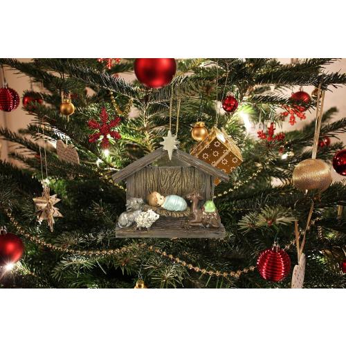 Christmas Nativity Scene Table Ornament - Religious Hanging Oranament Tabletop Figurine with Stable,Baby Jesus 3.86 * 1.26 * 3.46 Inch Newman House Studio