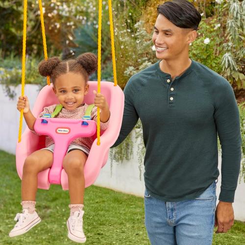Little Tikes Snug 'n Secure Pink Swing with Adjustable Straps, 2-in-1 for Baby and Toddlers Ages 9 Months - 4 Years,16D x 16.3W x 17H