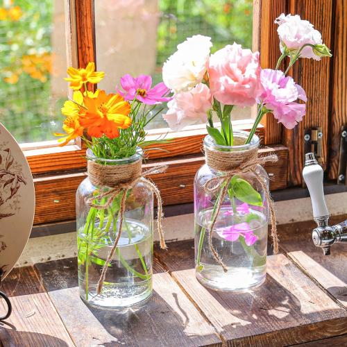 Set of 12 Vintage Glass Vases for Flowers Farmhouse Clear Glass Vases for Centerpieces Small Flower Vases with Twine Ties for Wedding, Parties & Home Decor