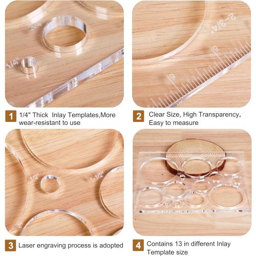 10*7.9 inches 13 in 1 Router Template for Woodworking,Router Jig Template,Bowtie Router Template Jig Kit, Circle Inlay Template Decorative Template, clarity