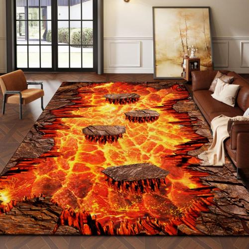 Lava Area Rugs 2x3ft,3D Visual Illusion Flame Living Room Non-Slip Floor Mat Lava Crackle Print Simulated Rug, Washable Non Slip Stain Resistant for Kids Rooms, Boys' Bedrooms, Game Rooms