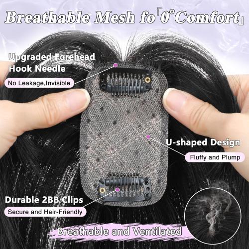 Hair Toppers for Women Real Human Hair-360°3D Topper with Bangs for Thinning Hair Clip in Bangs with Upgraded Silk Base Perfect for Daily Wear,5×10 Black