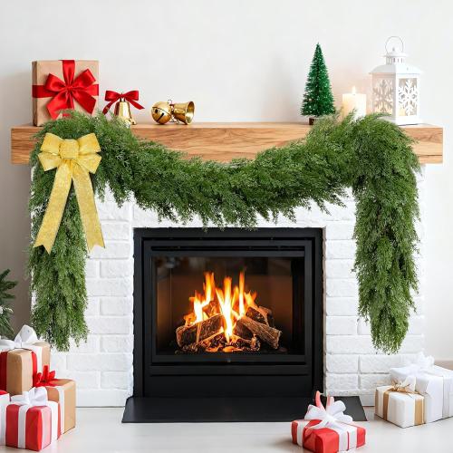Palonu 1 Pcs 9Ft Christmas Cedar Garland, Artificial Realistic Greenery Faux Garlands Touch Like Real Cypress Pine Xmas Décor, Fireplace Mantle Table Stairs Porch Indoor Outdoor Holiday Decoration