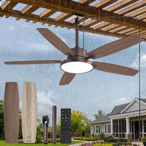 52 Outdoor Ceiling Fan with Light IP65 Outdoor Fans for Patio Waterproof