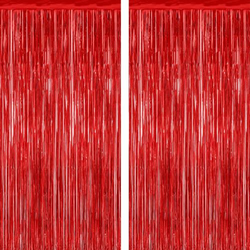 2 Pack Red Tinsel Backdrop, 3.28 FT x 7.05 FT Fringe Curtains, Red Foil Tinsel Party Streamer Backdrop Curtains for Valentines Day, Wedding Photo Backdrop Party Decorations for Wedding Anniversaries
