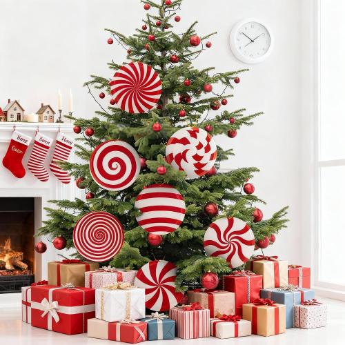 14 PCS Candy Cane Christmas Tree Decorations, 8 in Large Peppermint Lollipop Christmas Picks for Tree, Double Sided Red White Candy Ornaments for Tree Topper Home Vase Xmas Decor