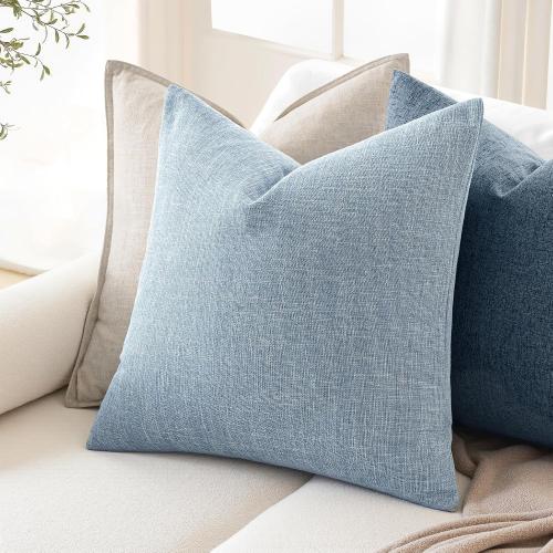 MIULEE Pack of 2 Linen Textured Pillow Covers, 18x18 Inch Light Blue