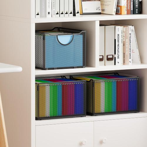 EasyPAG Hanging File Folders Organizer, Black Mesh Filing Crate, Stackable File Folder Storage Box, Desktop Document Holder for Letter Size Papers