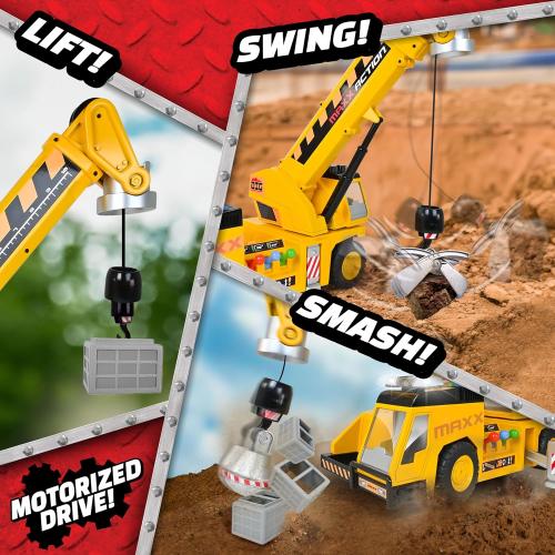 Sunny Days Entertainment, LLC. Maxx Action 27'' 3-N-1 Crane Truck - Large Construction Vehicle with Lights, Sounds and Motorized Drive | Realistic Crane with Joystick Controllers