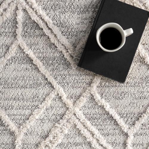 nuLOOM 2x6 Ansley Moroccan Tassel Area Rug, Light Grey, High-Low Textured Bohemian Design, Plush High Pile, Stain Resistant, For Bedroom, Living Room, Hallway, Entryway