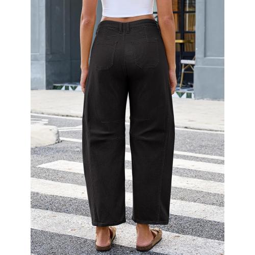 Pants Women - Stretchy High Waist Baggy Pants Y2k Boyfriend Ankle Trousers with Pockets