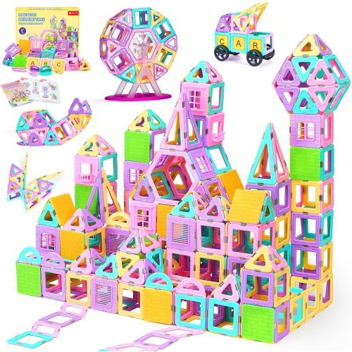 165 PCS Magnetic Tiles Set, Magnet Building Blocks Set with Car, Alphabet Card, and Ferris Wheel for Kids, STEM Educational Montessori Toy for 3 4 5 6 7 8   Year Old Boys Girls Toddlers Birthday Gifts