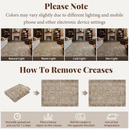 Washable Rugs for Living Room: 8x10 Area Rugs for Bedroom Ultra Soft Non-Slip Stain Resistant Vintage Boho Large Carpet for High-Traffic Dining Room - Farmhouse Decor
