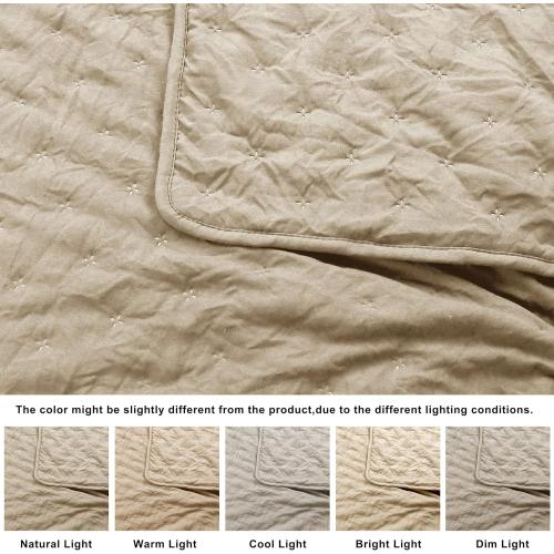 CreamBeige 104x90 inches, Tan Cloud King Size Quilt Bedding Sets with Pillow Shams, Farmhouse Lightweight Soft Bedspread Coverlet, All Season Rustic Country Thin Comforter, 3 Pieces, 104x90 inches, Tan Cream