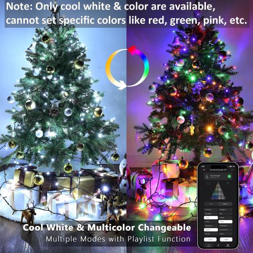 BrizLabs Christmas Lights App & Voice Control, 180ft 500 LED Color Changing Smart Christmas Fairy String Lights, Cool White & Colored Outdoor Mini Tree Light String for Indoor Outside Xmas Decor