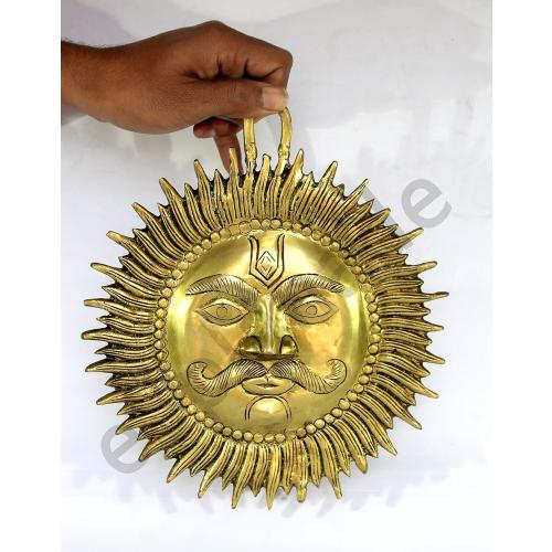 eSplanade - Brass Sun Wall Decor - Beautiful Sun (Surya) Face Murti Idol Statue Sculpture Wall Hanging of Brass (10) | Home Decor