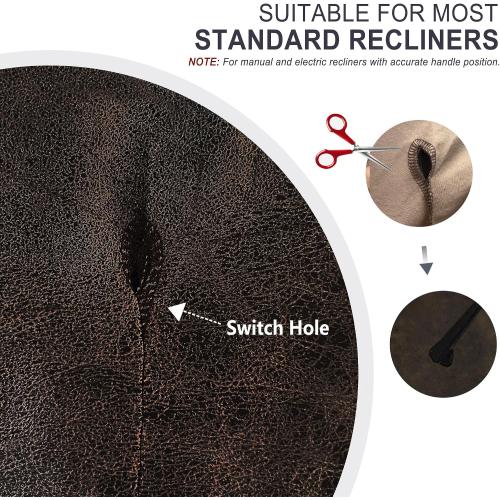 ANARACHON Leather Look Recliner Couch Cover, 8-Pieces Stretch Recliner Sofa Covers, Soft Reclining Slipcover, Washable Furniture Protector for Pets (3 Seater, Brown)