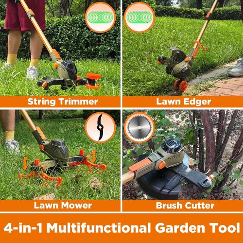 13 Electric Weed Wacker, 4 in 1 Cordless String Trimmer/Lawn Edger/Lawn Mower/Brush Cutter with Steel Gears, 2×21V 6.0Ah Batteries & Charger, 4.2 LBS Lightweight Grass Trimmer for Yard Garden