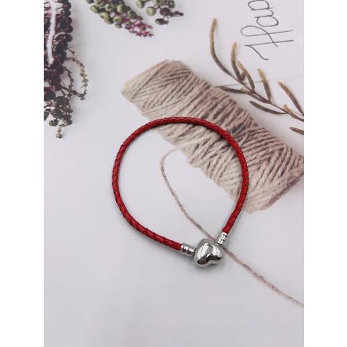 3mm Leather Charm Bracelet Heart Barrel Snap Clasp Handmade Braided Wristband for European Pandora Charm Bead Multiple Sizes 16-21CM