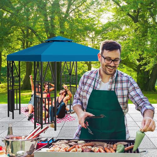 Gazebo Canopy Replacement 10x10ft Outdoor Shelter for Smaller Top Double Tiered Canopy Cover (Blue)