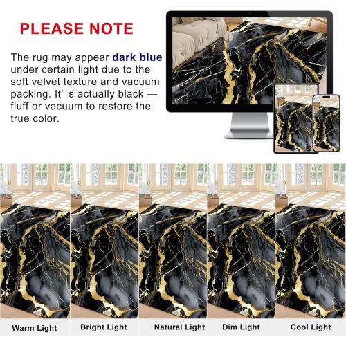 Size Large Marble Rugs for Living Room:  Abstract Black and Gold Marble Area Rug Non Slip Washable Carpet Floor Mat for Bedroom Dorm Kitchen Classroom Dining Room Hallway