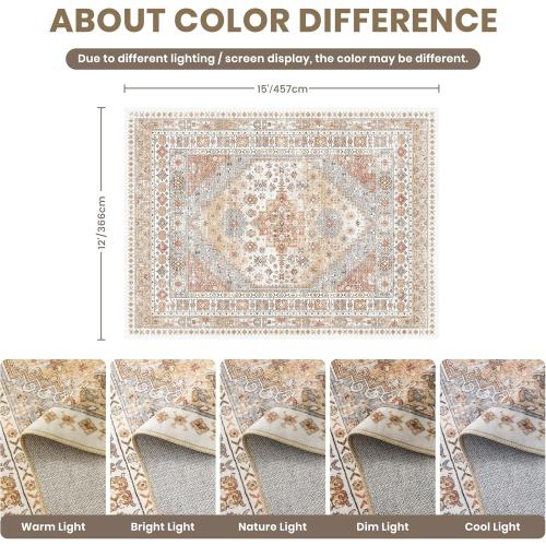 zesthome 12x15 Area Rugs, Large Washable Rug, Ultra-Thin Stain Resistant Rugs for Living Room, Bedroom, Non-Slip Backing Home Decor Area Rug (Orange,12'x15')