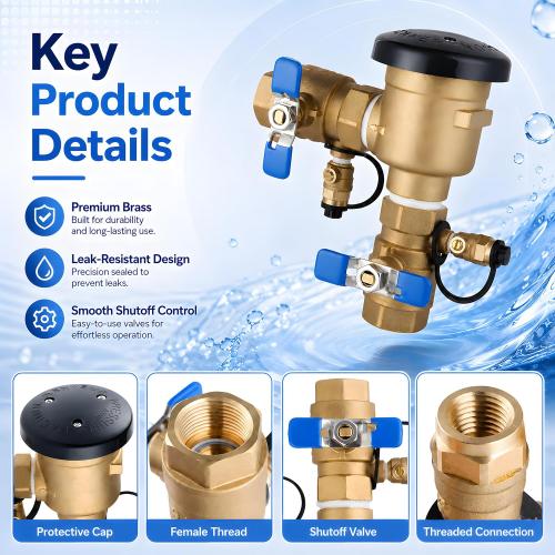 1 Inch Backflow Preventer, Brass Pressure Vacuum Breaker Assembly, 400 PSI Sprinkler Backflow Valve for Lawn Irrigation, Garden Water Lines and Outdoor Anti-Siphon Protection