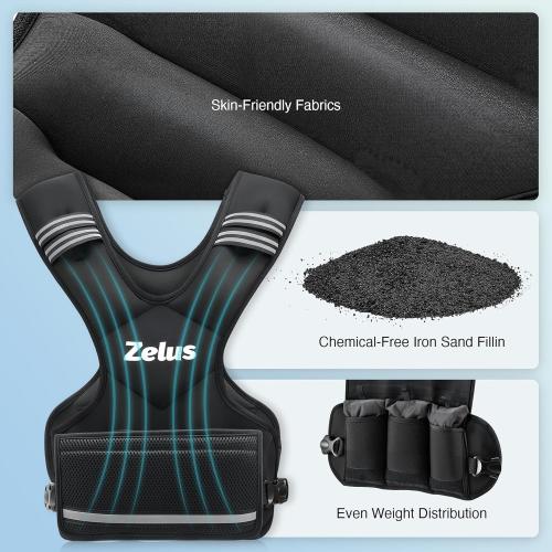 ZELUS Weighted Vest for Men and Women | 4-10lb/11-20lb/20-32lb Vest with 6 Ironsand Weights for Home Workouts | Adjustable Body Weight Vest Exercise Set for Cardio and Strength Training