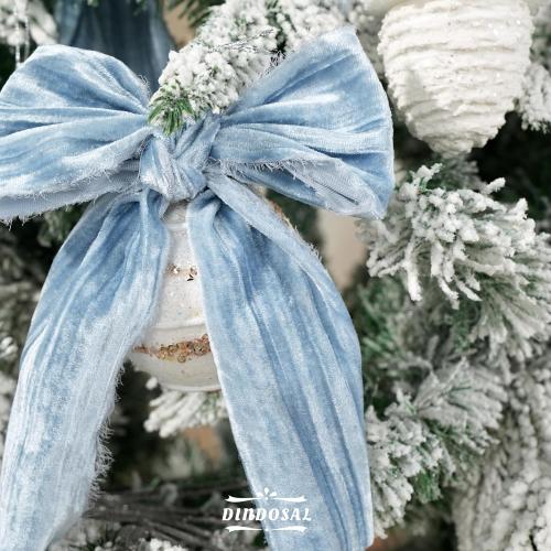 Dusty Blue Velvet Ribbon 3 inch Blue Frayed Velvet Ribbon Crinkle Blue Silk Velvet for Wreaths, Christmas Tree Decoration, Flower Bouquet, Gift Wrapping, Bows, Wedding -3 Yards