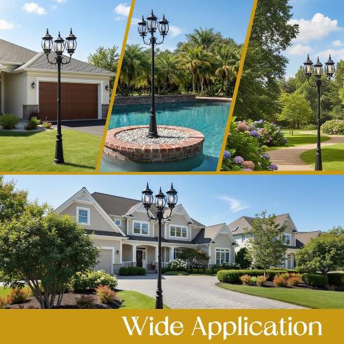 94 Inch 3-Light Post Lantern For Patio Lawn Pathway Triple-Head Post Light For Front Yard Outdoor Street Light 94” Exterior Pole Lights,Aluminium Alloy,Clear Glass Shade,E26(Bulbs Not Included)