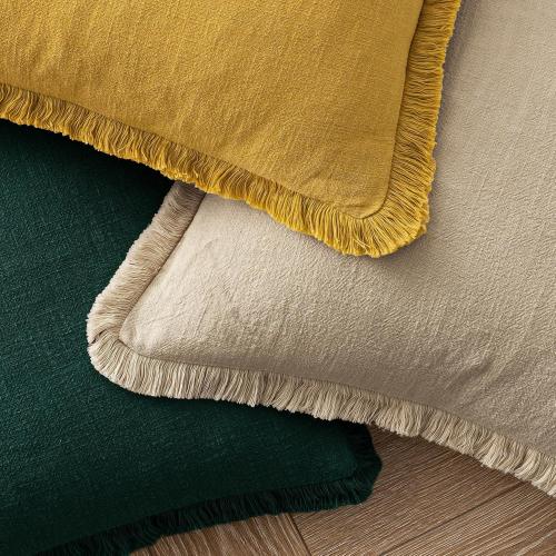 MIULEE Decorative Throw Pillow Covers Neutral Linen Fringe Throw Pillows Set of 2*** Beige Boho Farmhouse Cushion Covers with Tassels for Couch Sofa Bed Living Room Spring Home Decor 16x16 Inch