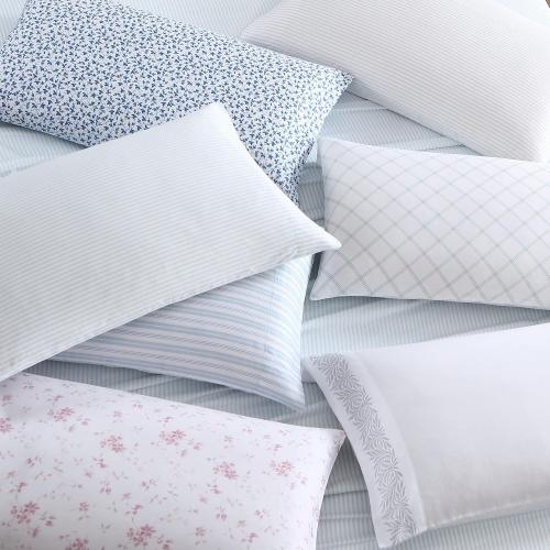 Laura Ashley Home - Standard Pillowcase Set, Breathable Percale Cotton Bedding, Crisp & Cool Home Decor (Ramona Blue, 2 Piece)