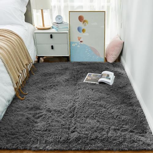 Ophanie Fluffy Area Rugs for Bedroom, Upgrade Non-Slip Grey Fluffy Soft Shag Carpet, Indoor Floor Gray 4x6 Fuzzy Shaggy Living Room Plush Rug for Kids Home Dorm Decor Aesthetic
