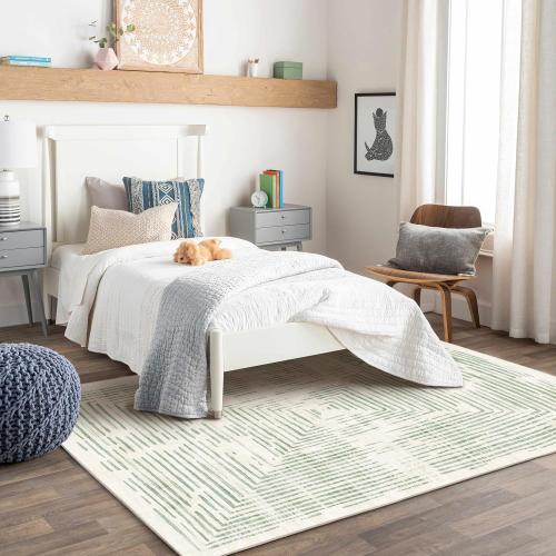 Washable Area Rug - Soft Modern Throw Rugs for Living Room Non-Slip Ultra-Thin Sage Green Lines Borderd Abstract Rugs for Bedroom Entryway Kitchen Foyer Mudroom Dorm Dining Room Carpet