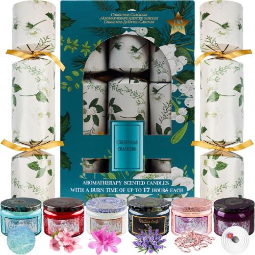 Luxury Scented Candles Christmas Crackers Aromatherapy No-Snap 6 Pack Party Favors Hats Jokes Christmas Decorations Holiday Gift (Multi Candle)